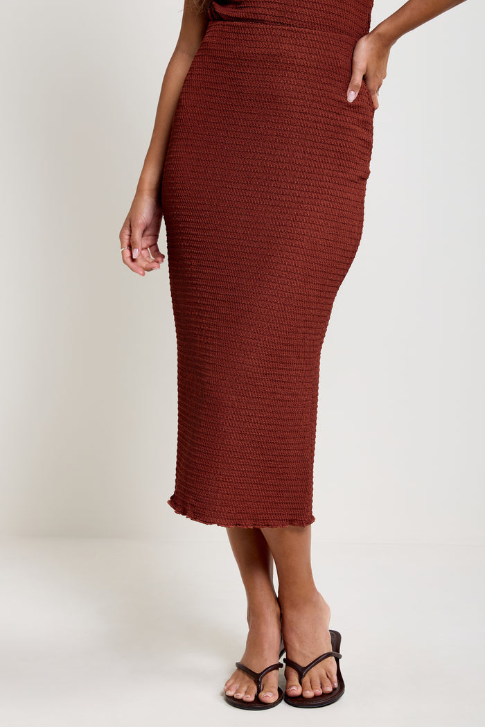 Waffle-Textured Midi Skirt - 6085