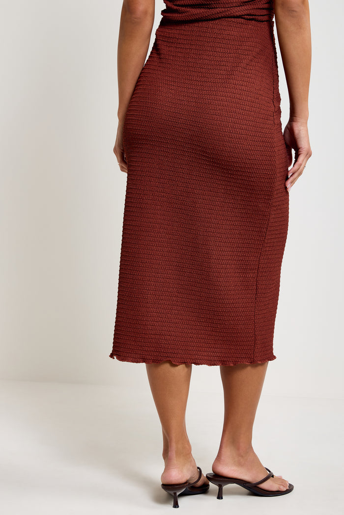Waffle-Textured Midi Skirt - 6085
