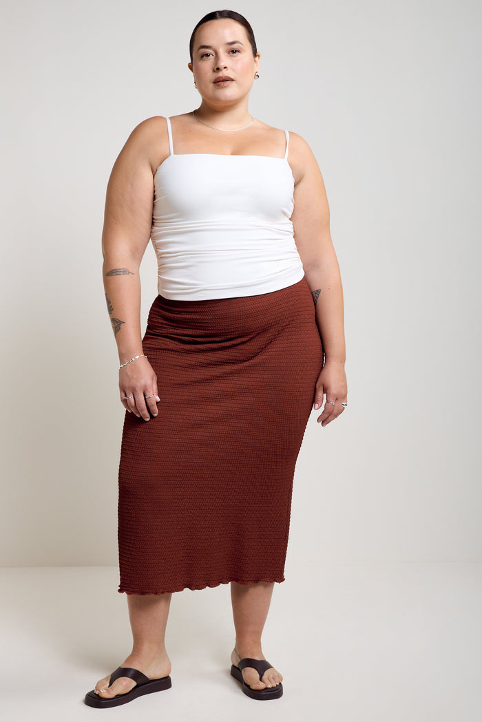 Waffle-Textured Midi Skirt - 6085