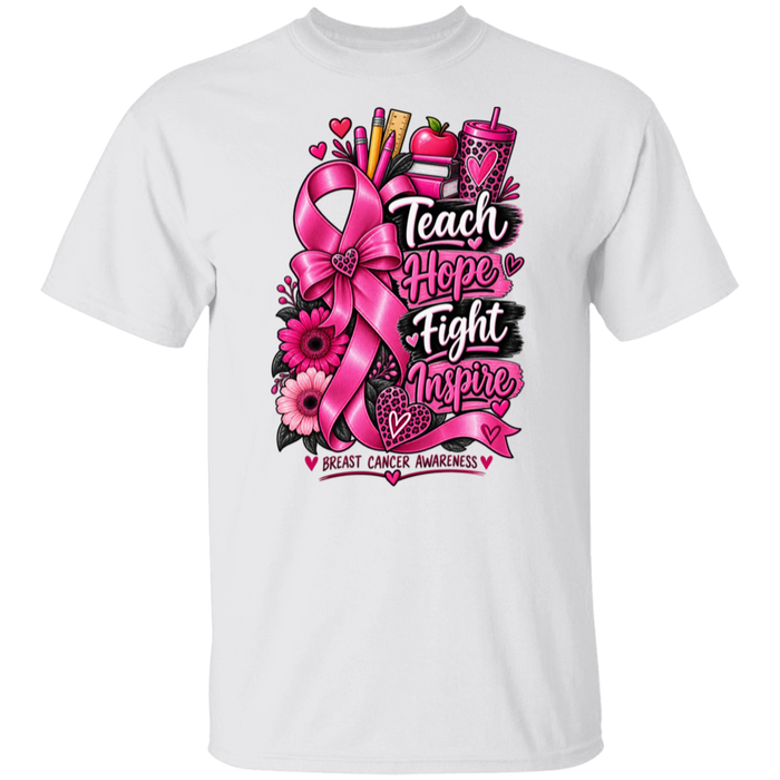 We Wear Pink in October breast cancer awareness teacher T-shirt