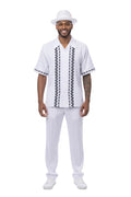White tonal panel men's short sleeve walking suit