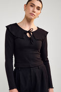 Wide-Neck Ruffle Sweater - 9195