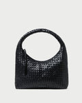 Willow Black Woven Hobo Bag in black woven leather.
