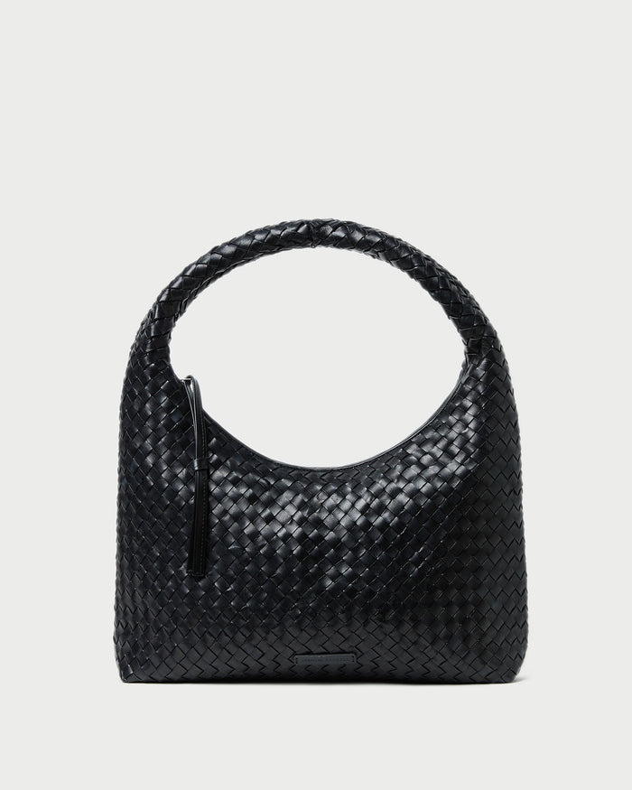 Willow Black Woven Hobo Bag in black woven leather.