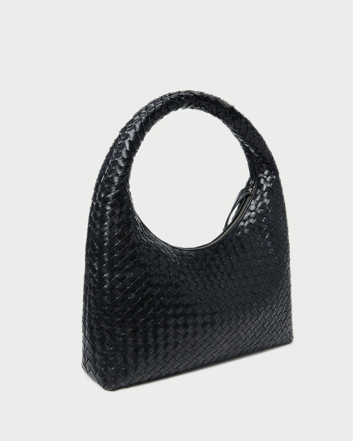 Willow Black Woven Hobo Bag in black woven leather.