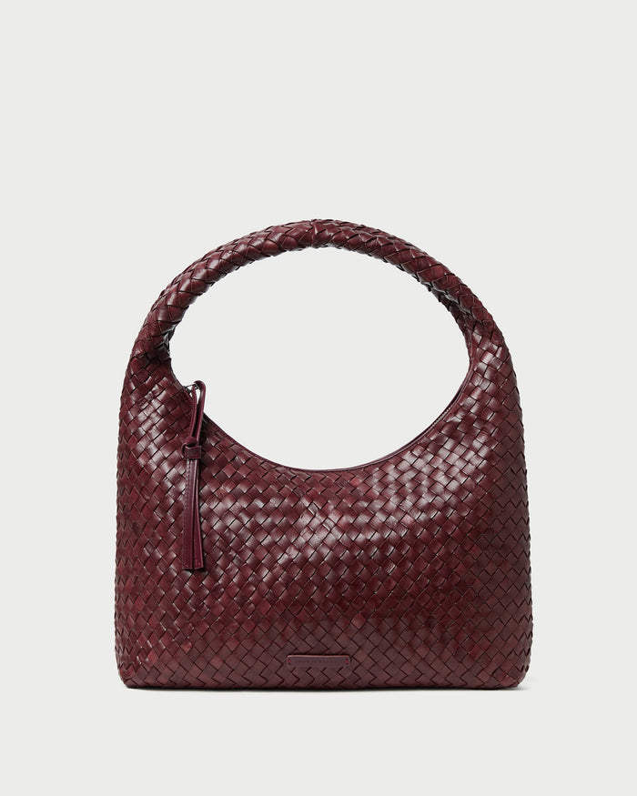 Willow Maroon Woven Hobo Bag in maroon woven leather.