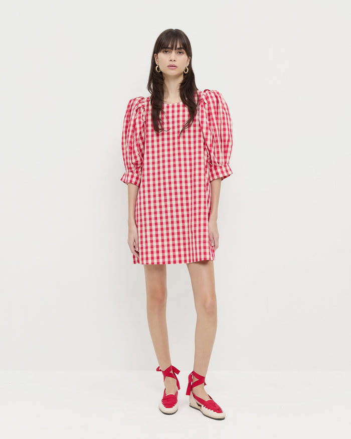 Willy Mini Dress in red gingham cotton and Wilson Natural/Red Espadrille.