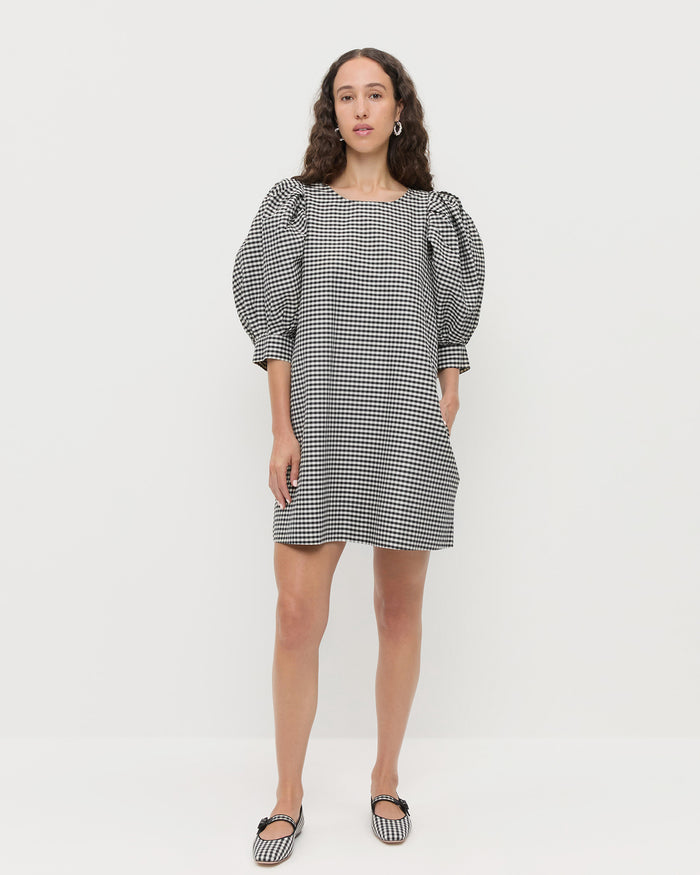 Willy Mini Dress in black and white gingham cotton silk and Ginger Black/White Gingham Mary Jane.