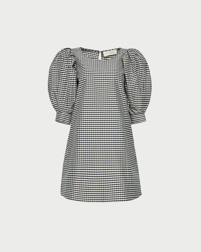 Willy Mini Dress in black and white gingham cotton silk.