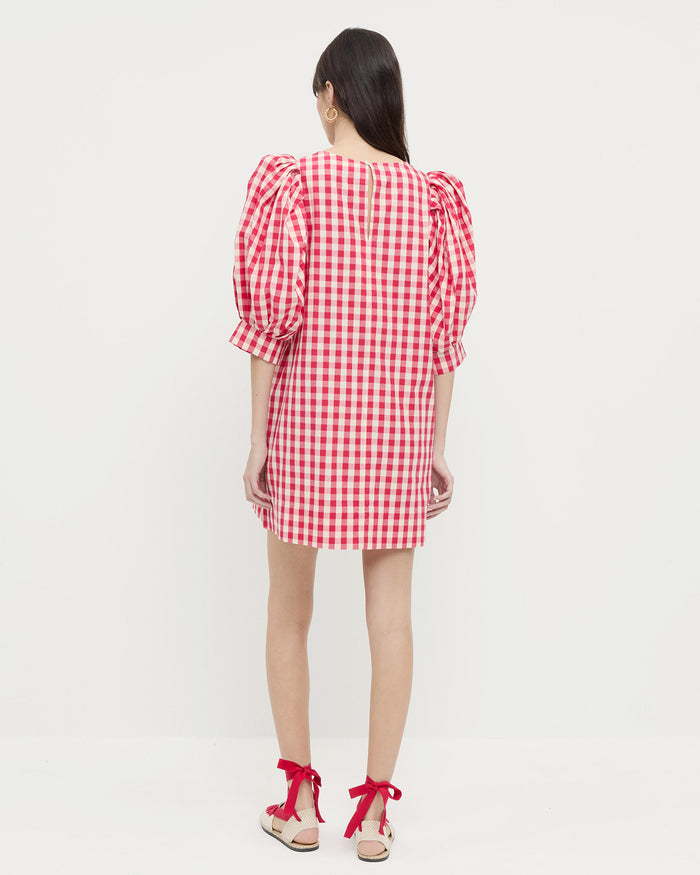 Willy Mini Dress in red gingham cotton and Wilson Natural/Red Espadrille.