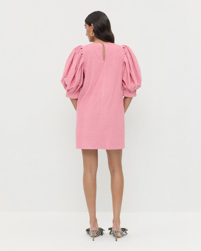 Willy Mini Dress in pink corduroy and Margot Black/White Gingham Bow Heels.