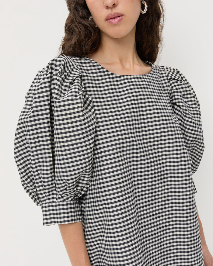 Willy Mini Dress in black and white gingham cotton silk.