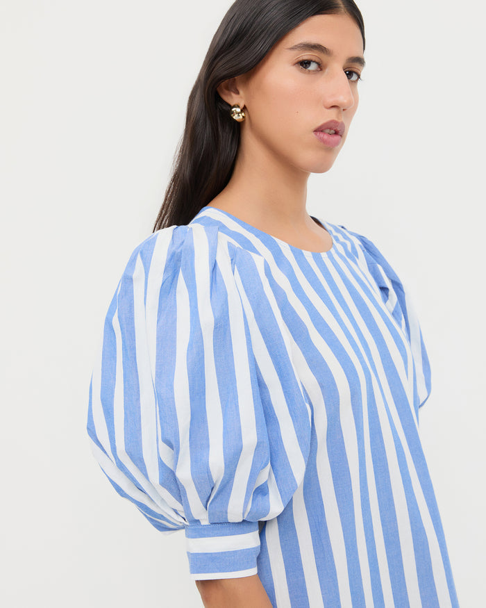 Willy Mini Dress in blue and cream striped cotton.