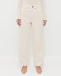Winona Denim Pant in natural denim, Lolo Pointelle Long-Sleeve Top in cream pointelle, and Leonie Honey Woven Ballet Flat.