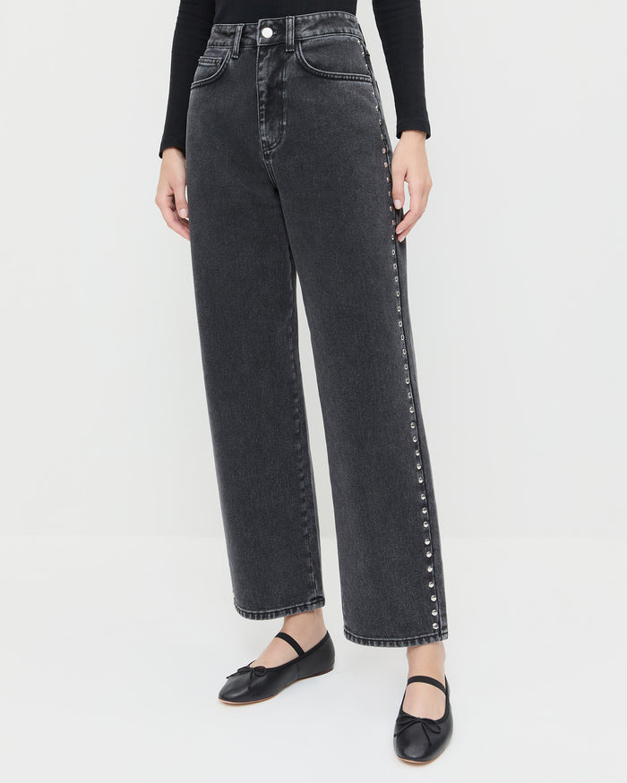 Winona Denim Pant in washed black and silver studs and Leonie Black Leather Ballet Flats.