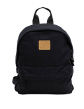 Certainly! Here’s the revised sentence using your product data: The Women's Winnie Backpack by Volcom, in black with a minimalist design, features a front zip pocket and a brown leather patch showcasing the Volcom logo, photographed against a plain white background.