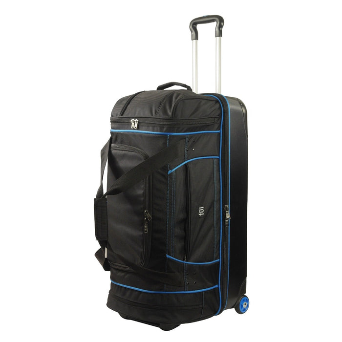 Black Ful Workhorse 30" Extra Large Split Level Wheeled Carry-on Rolling Duffle Bag Black with Blue Details