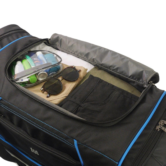 Black Ful Workhorse 30" Extra Large Split Level Wheeled Carry-on Rolling Duffle Bag Black Interior